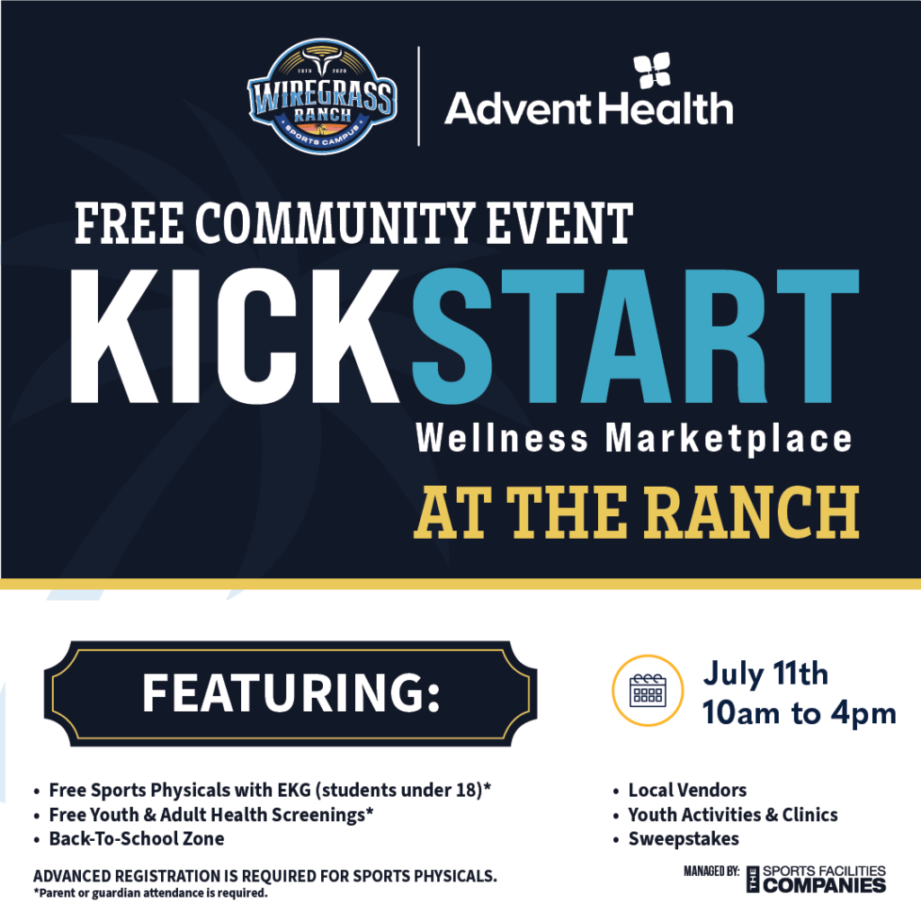 Advent Health Kickstart wellness marketplace showcasing health products and services at the ranch venue.